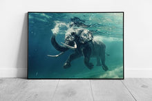 Load image into Gallery viewer, African Elephant Swimming Underwater Wild Nature Photography Wall Art Print on Paper Framed Picture print
