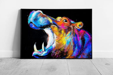 Hippopotamus Hippo Colourful Pastel Painting Wall Art Print on Paper Framed Picture print
