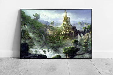 Fantasy Castle And Magical Woodland Concept Illustration Digital Art Wall Art Print on Paper Framed Picture print