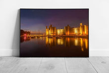Load image into Gallery viewer, Evening Night Caernarfon Castle medieval fortress in Gwynedd Ready to Hang Wall Art Print Framed Picture print
