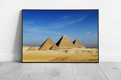 Blue skies over the Great Pyramids of Giza Egypt Egyptian Ready to Hang Wall Art Print Framed Picture print