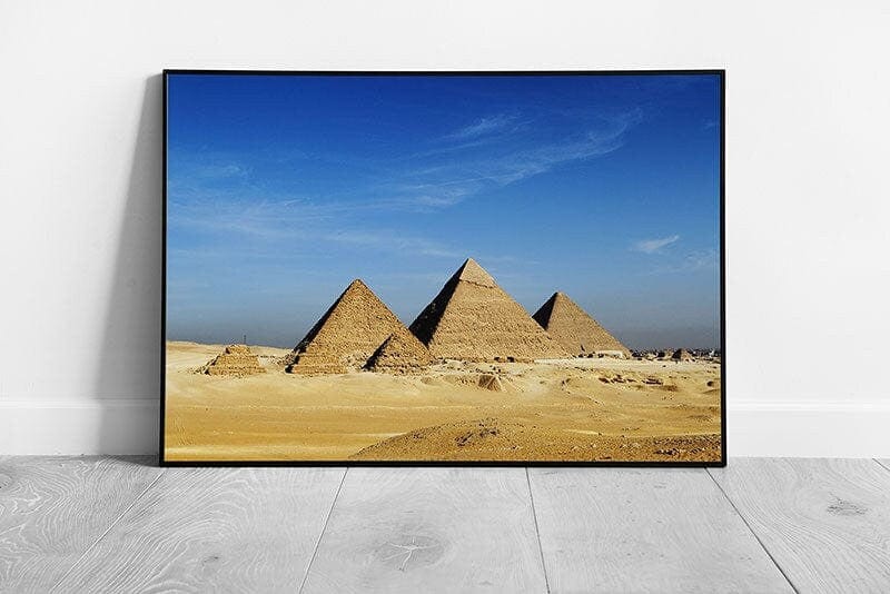 Blue skies over the Great Pyramids of Giza Egypt Egyptian Ready to Hang Wall Art Print Framed Picture print