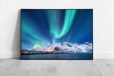 Amazing Aurora Borealis Northern Lights Over Lofoten Islands Norway Mountainous Wall Art Print on Paper Framed Picture print