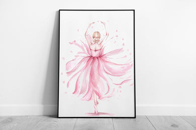 Elegant Pink Ballerina Dancing Watercolour Painting Wall Art Print on Paper Framed Picture print
