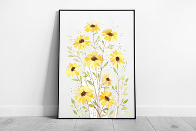 Group Of Delicate Yellow Flowers In Bloom Spring Summer Watercolour Illustration Wall Art Print on Paper Framed Picture print