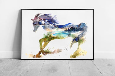 Dancing Spring Horse Animal Art The Galloping Horse watercolour Wall Art Print Framed Picture print