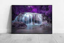 Laad de afbeelding in galerijviewer, Fairytale Woodland With Beautiful Waterfall And Stunning Purple Foliage Wall Art Print on Paper Framed Picture print
