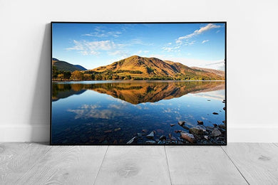 Blue skies Lake Buttermere refection's The English Lake District Wall Art Print Framed Picture print