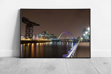 city of Glasgow at night Squinty bridge river Clyde Scotland Ready to Hang Wall Art Print Framed Picture print