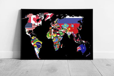Map of the world countries made from nation flags Ready to Hang Wall Art Print Framed Picture print