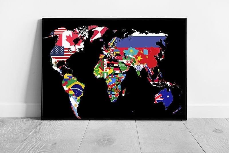 Map of the world countries made from nation flags Ready to Hang Wall Art Print Framed Picture print