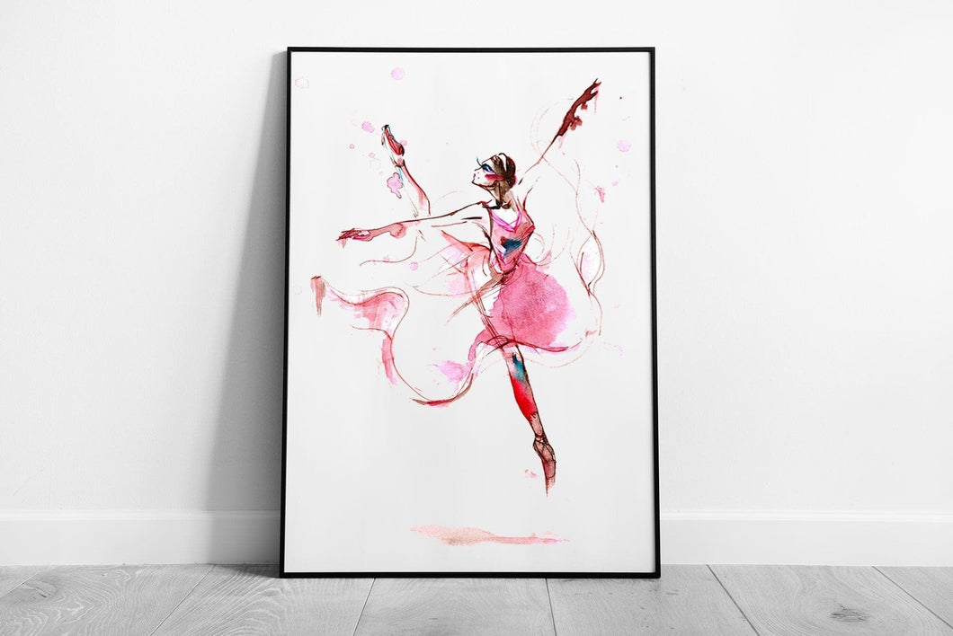 Ballet Dancer with pink dress Ballerina Ready to Hang Wall Art Print Framed Picture print