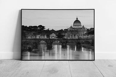 Black & White setting sun over Vatican City Rome Italy Ready to Hang Wall Art Print Framed Picture print
