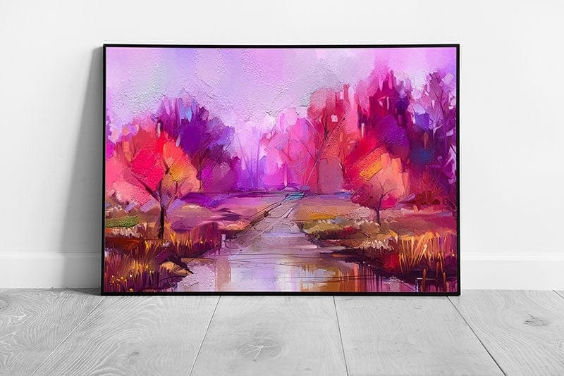 Semi Abstract Impressionist Autumnal Forest Woodland Textured Oil Painting Wall Art Print on Paper Framed Picture print