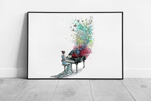 Laad de afbeelding in galerijviewer, Grand piano musical Butterflies illustration art Ready to Hang Wall Art Print Framed Picture print

