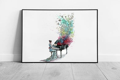Grand piano musical Butterflies illustration art Ready to Hang Wall Art Print Framed Picture print