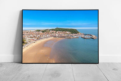 Aerial View Seaside Town Scarborough Sunny Summer Day UK Wall Art Print on Paper Framed Picture print