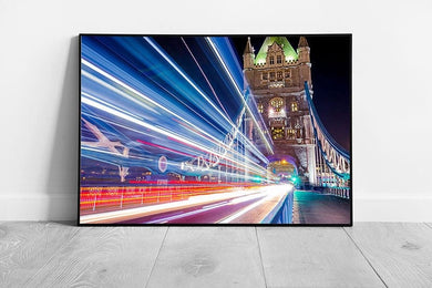 Light Trails On Tower Bridge At Night London Landmark Wall Art Print on Paper Framed Picture print