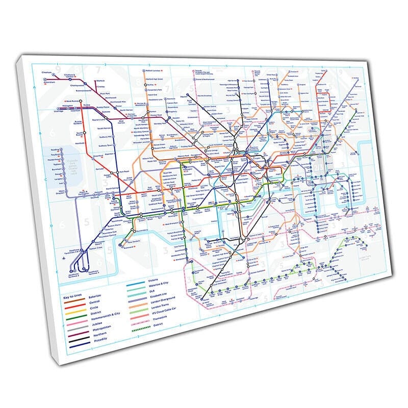 London underground tube map with new Elizabeth line art Wall Art print on canvas Picture for Home Office Décor