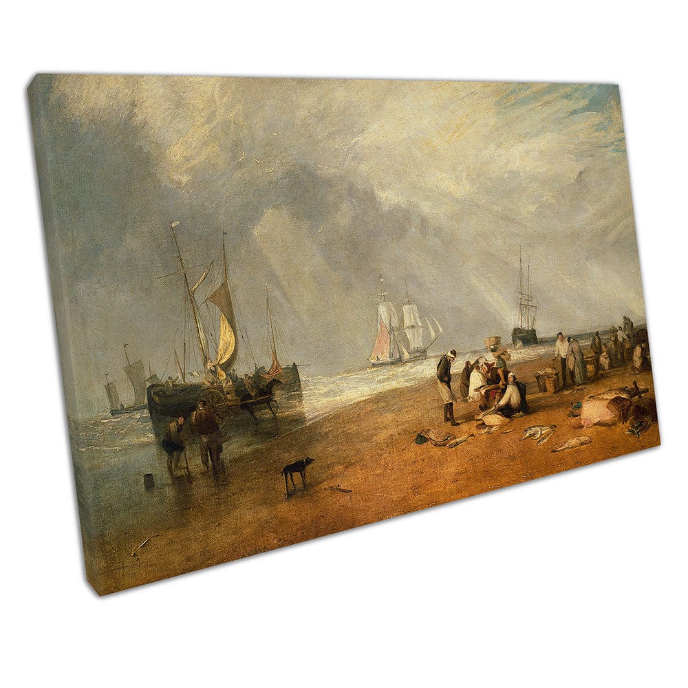 Joseph Mallord William Turner The Fish Market at Hastings Beach Wall Art impresa Montada lienzo