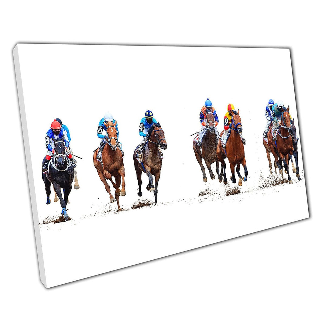 Horse Racing Jockeys Canvas Wall Art Print op canvas gemonteerde canvas print