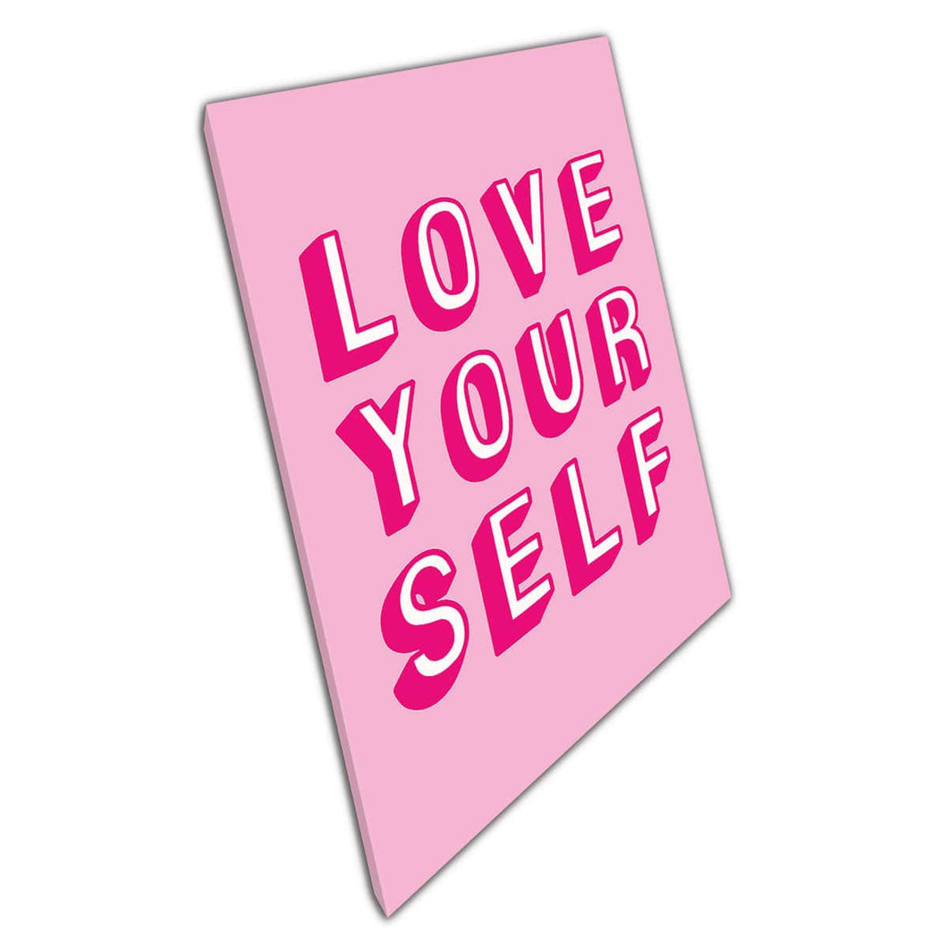 Hou van je zelfroze magenta cartoon stripstijl tekstcitaat Wall Art Print op canvas gemonteerde canvas print