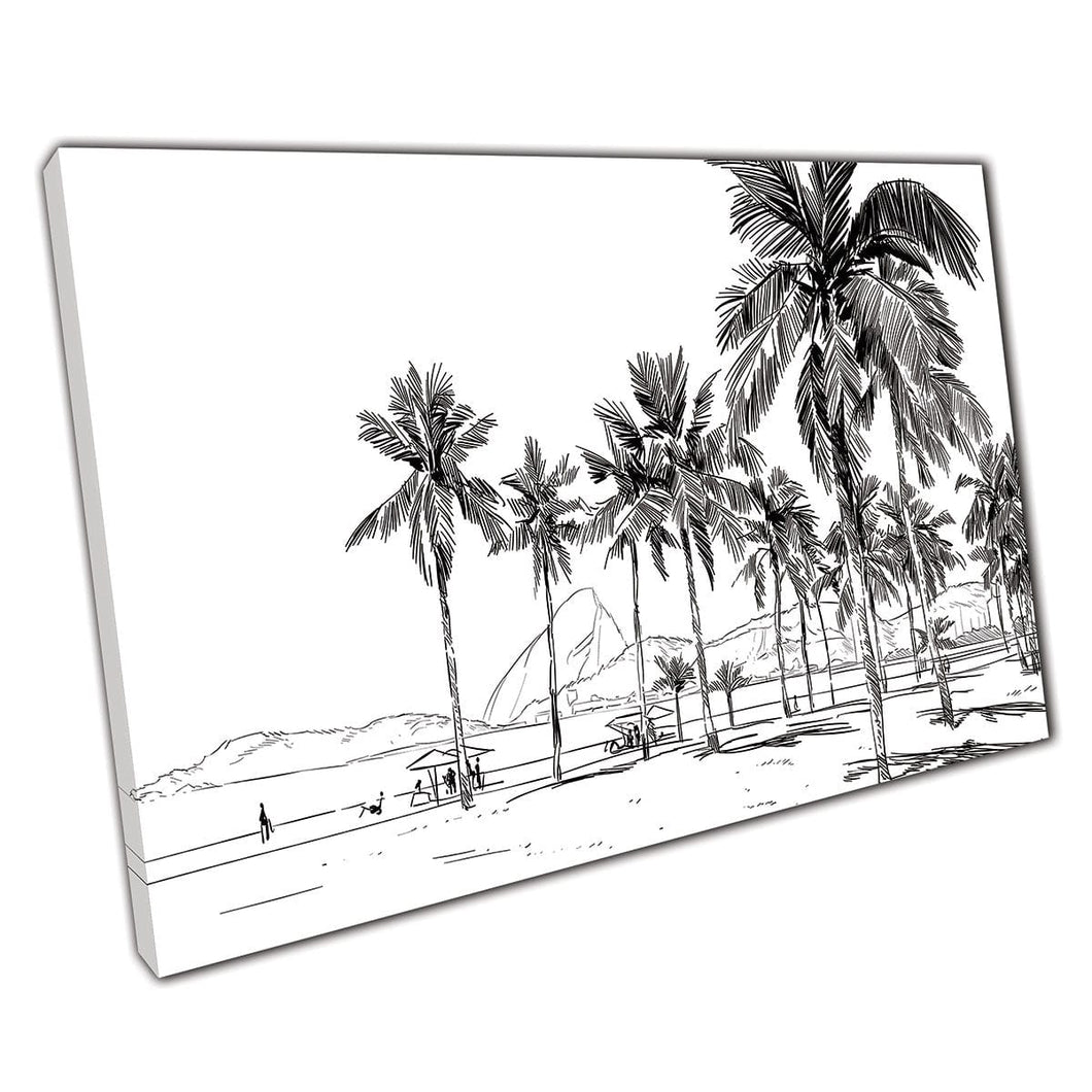 Sketch Style Copacabana Beach Rio de Janeiro Brazilië Wall Art Print op canvas gemonteerde canvas print