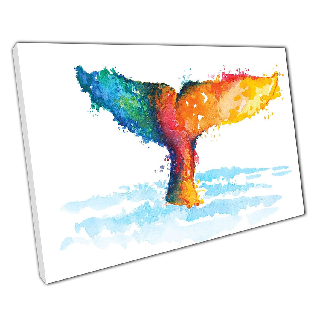 Kleurrijke regenboog abstracte walvisstaart boven water waterverfschildering illustratie muur kunst print op canvas gemonteerde canvas print