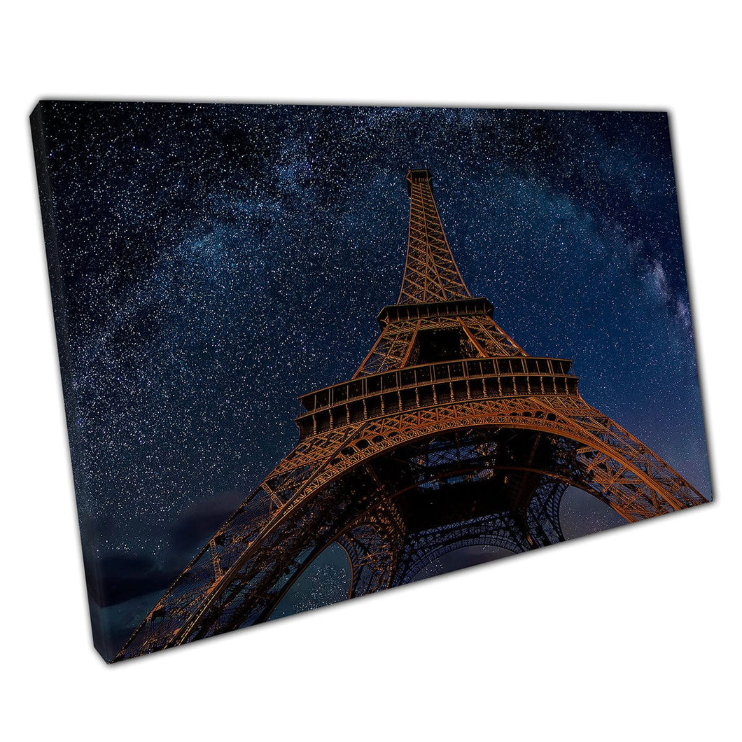 De Eiffeltoren Paris Frankrijk onder de Melkweg Galaxy Starry Night Sky Wall Art Print op canvas gemonteerde canvas print