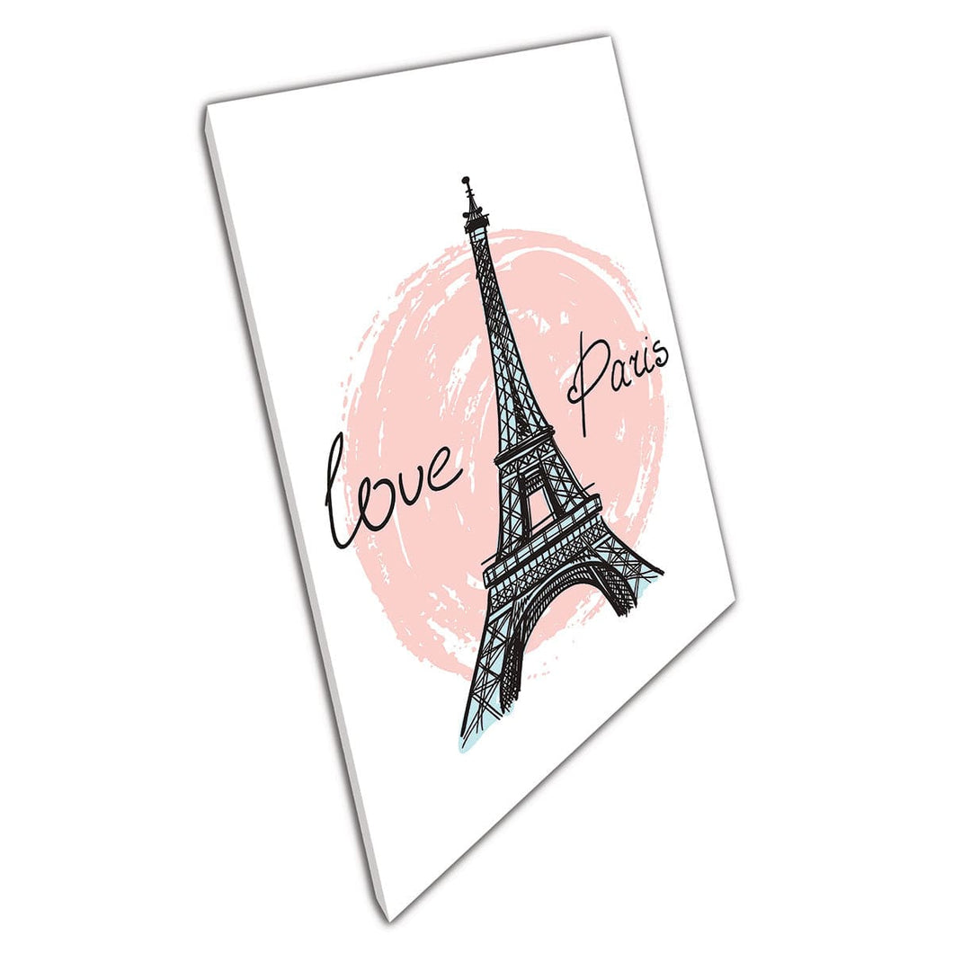 Love Paris France Eiffel Tower Landmark Ilustración digital Minimalista Impresión de arte de pared en lienzo montado en lienzo impresión