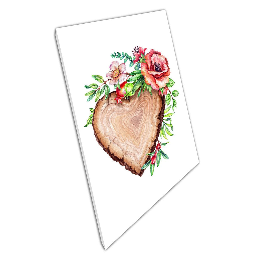 Rustieke houten hartvorm versierd met prachtige bloemen en bladeren romantische muurkunstafdruk op canvas gemonteerde canvas print