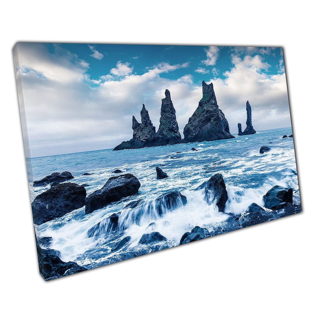 Impresionante paisaje marino Reynisdrangar Cliffs en el océano Atlántico South Islandia Wall Art impresa en lienzo montado en lienzo estampado