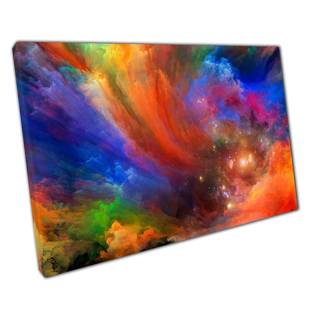 Regenboog abstracte rook kleur explosie natuurlijk vloeiende bewegingen en vormt kunst wall art print op canvas gemonteerde canvas print