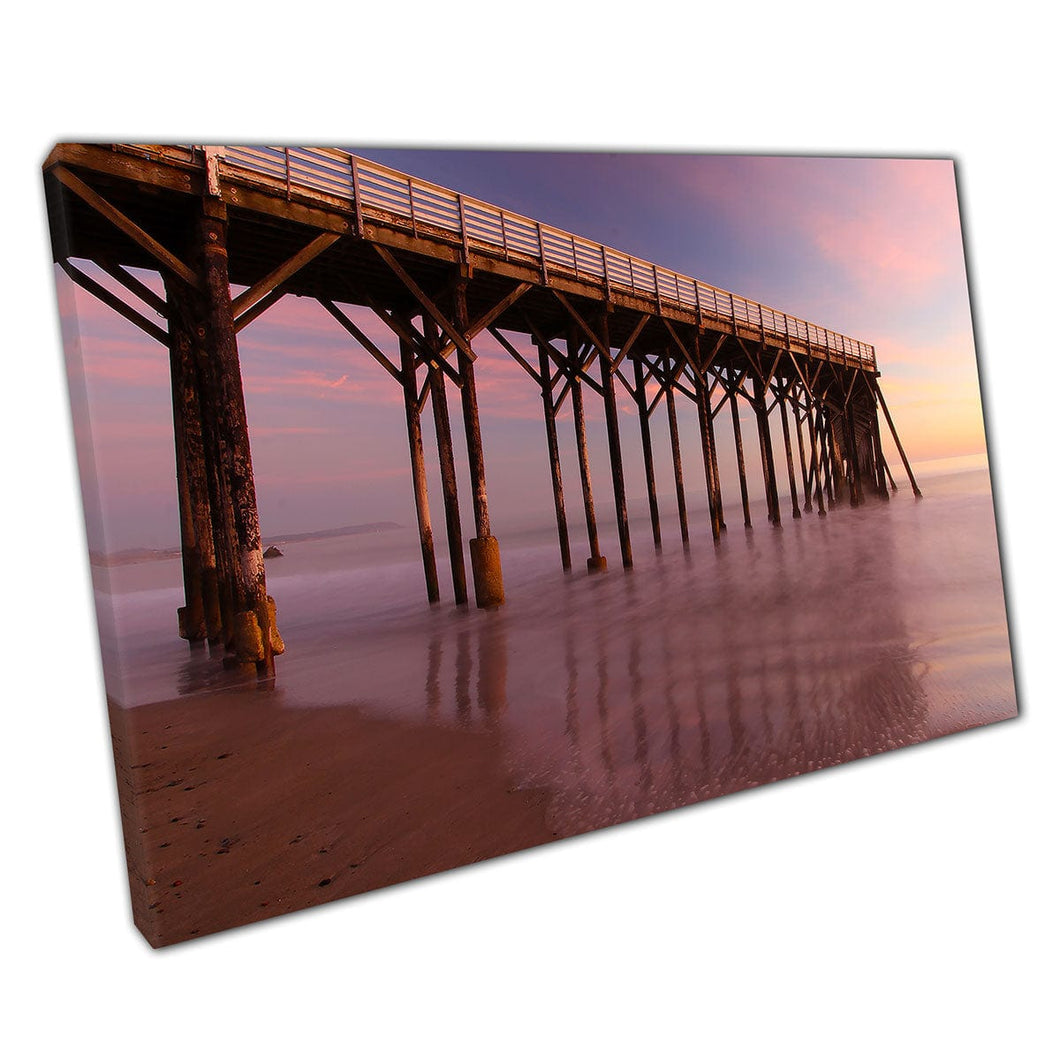 Soft pastel rosa calmante calmante marino con San Simeón Pier Pier Impresión de arte de pared Central California en lona montada en lienzo estampado