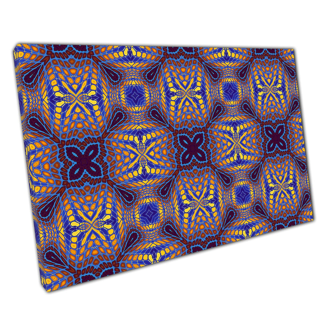 Abstract Ornamental Mosaic Seamless Art Deco Inspired Pattern Purple Blue Gold Wall Art Print On Canvas Mounted Canvas print
