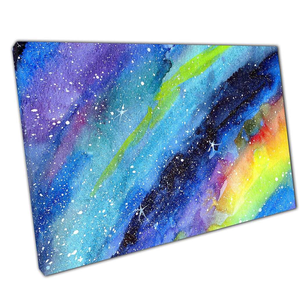 Suave acuarela arcoiris colorida galaxia estrellada abstract space pintura estilo arte de arte de pared en lienzo estampado de lienzo montado en lienzo