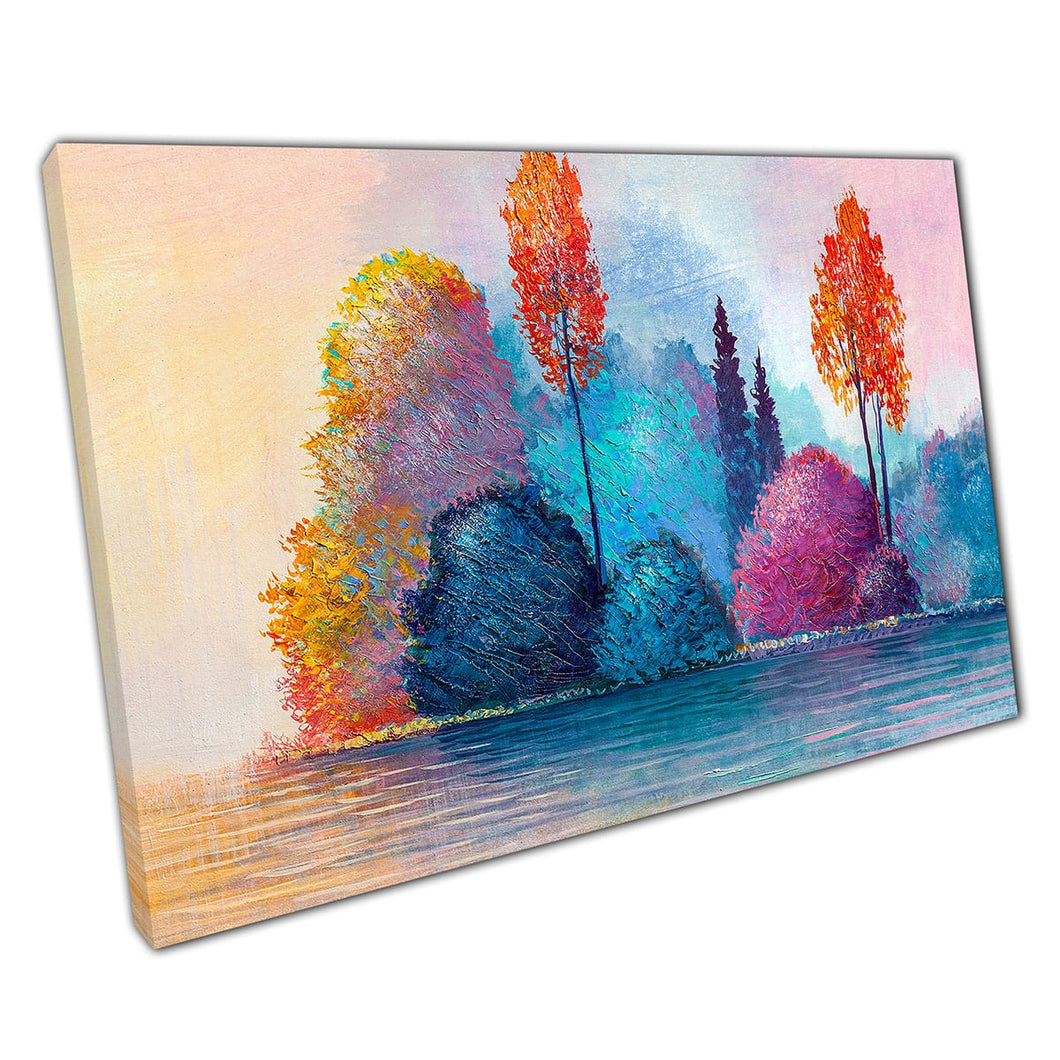 Kleurrijke regenboog structuur oliestijl bosbossen herfst impressionist schilderij muur kunst print op canvas gemonteerde canvas print