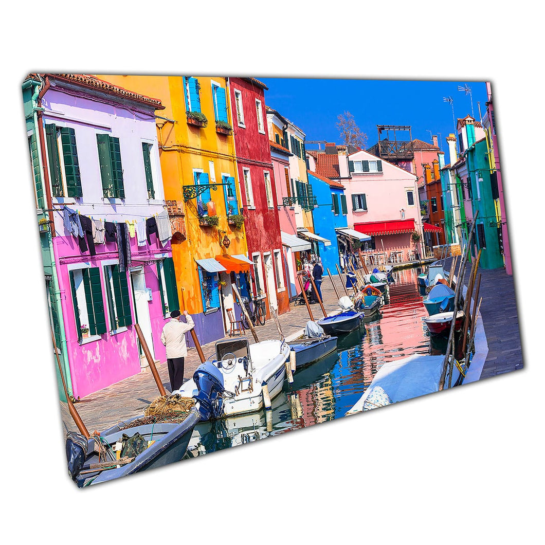 Pueblo de pescadores tradicional con impresionantes casas coloridas Burano Venecia Italia Arte de pared impresa en lienzo montado en lienzo estampado