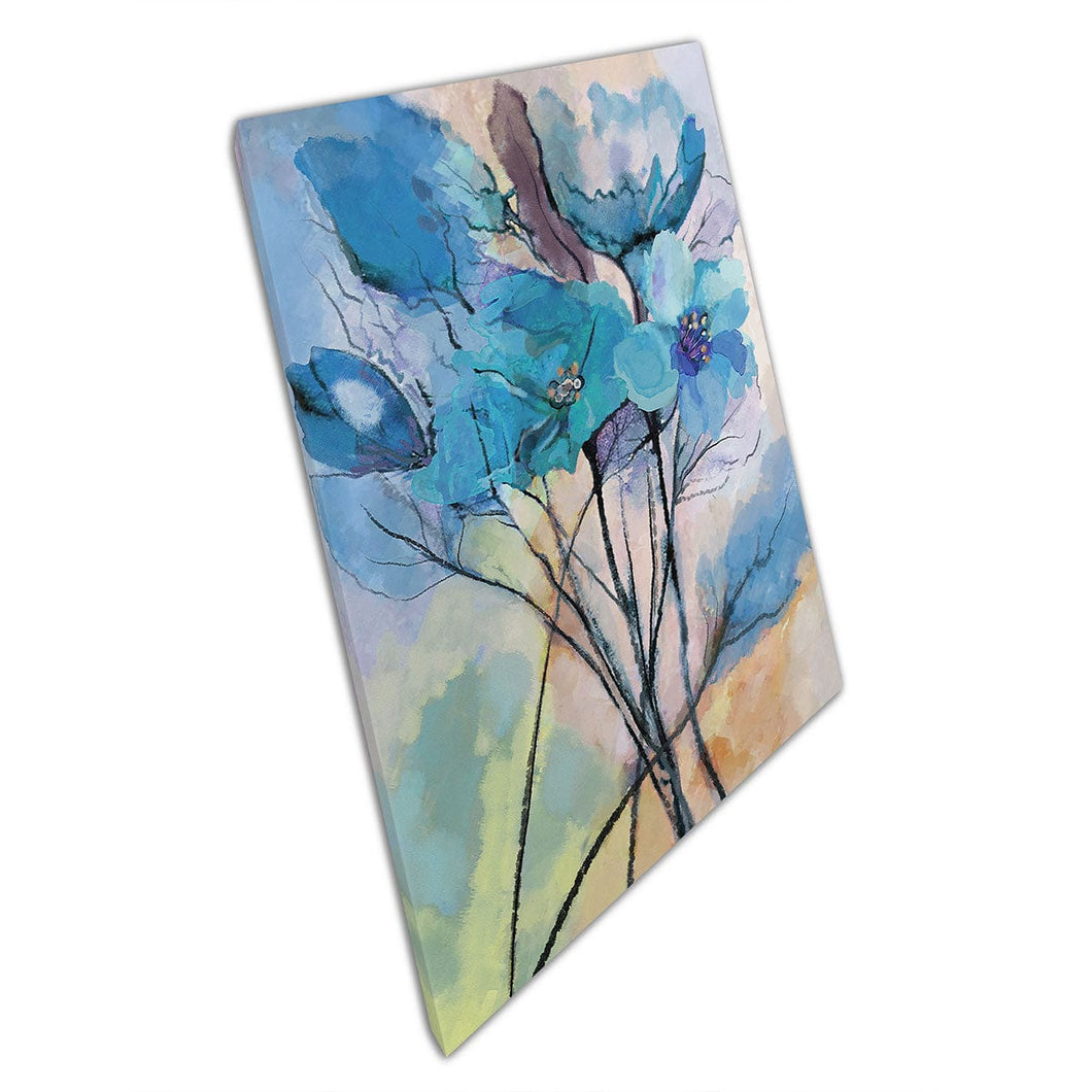 Cluster Of Natural Delicate Blue Abstract Watercolour Flowers Nature Painting Style Wall Art Print On Canvas Mounted Canvas print