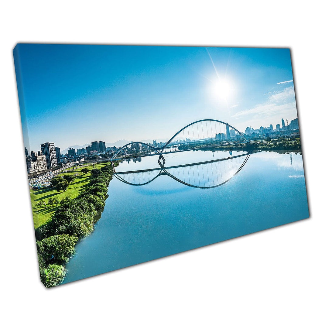 Crescent Bridges Landmark New Taipei Taiwan Stunning Aerial Cityscape Photography Wall Art Print On Canvas Mounted Canvas print