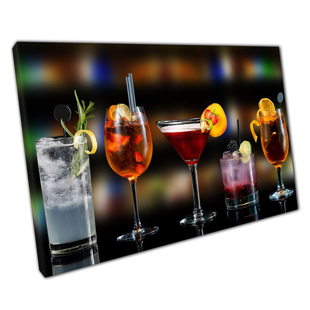 Selección de exquisitos cócteles Bar Fotografía Martini Gin y Tonic Aperol Spritz Arte de pared impresa en lienzo montado