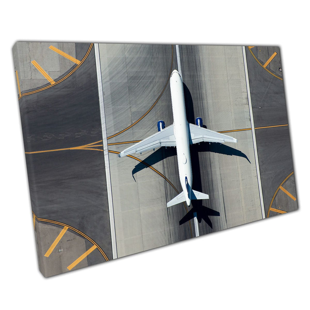 Aerial View Of An Airplane Departing From The Runway Aircraft Transport Photography Wall Art Print On Canvas Mounted Canvas print