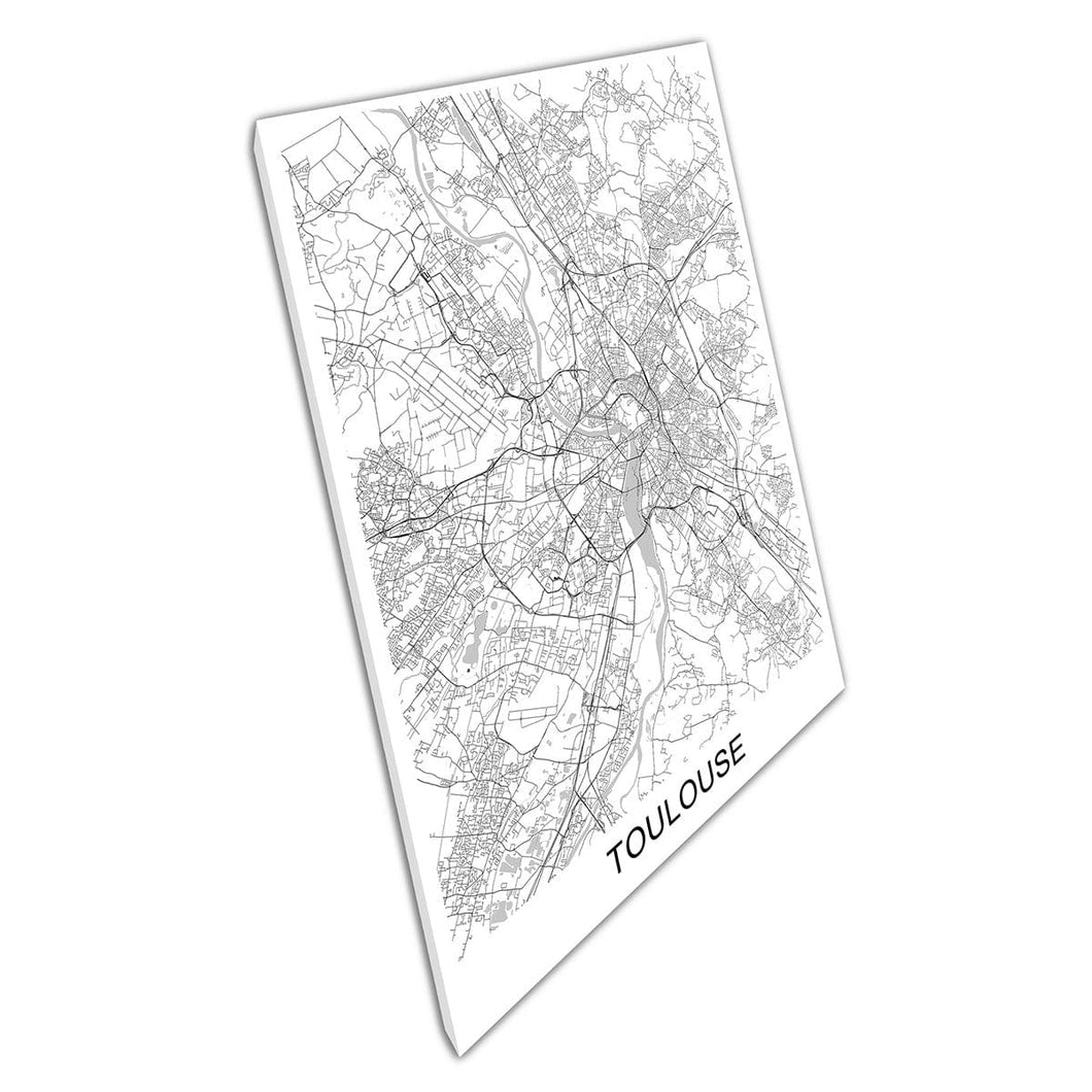 Mapa urbano de grises en blanco y negro Toulouse France City Navegación Mínima impresión de arte de pared abstracto en lienzo montado en lienzo impresión