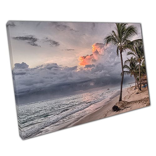 Afdrukken op canvas tropisch strand en palmboom klaar om muurwand te hangen afdrukken gemonteerde canvas print