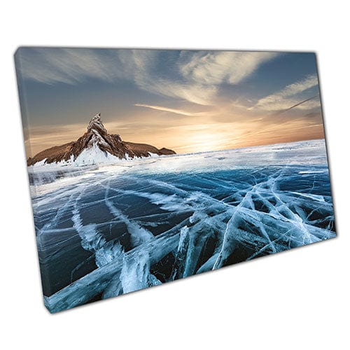 Afdrukken op canvas gebarsten ijs rond de berg klaar om muurwand te hangen afdrukken gemonteerde canvas print