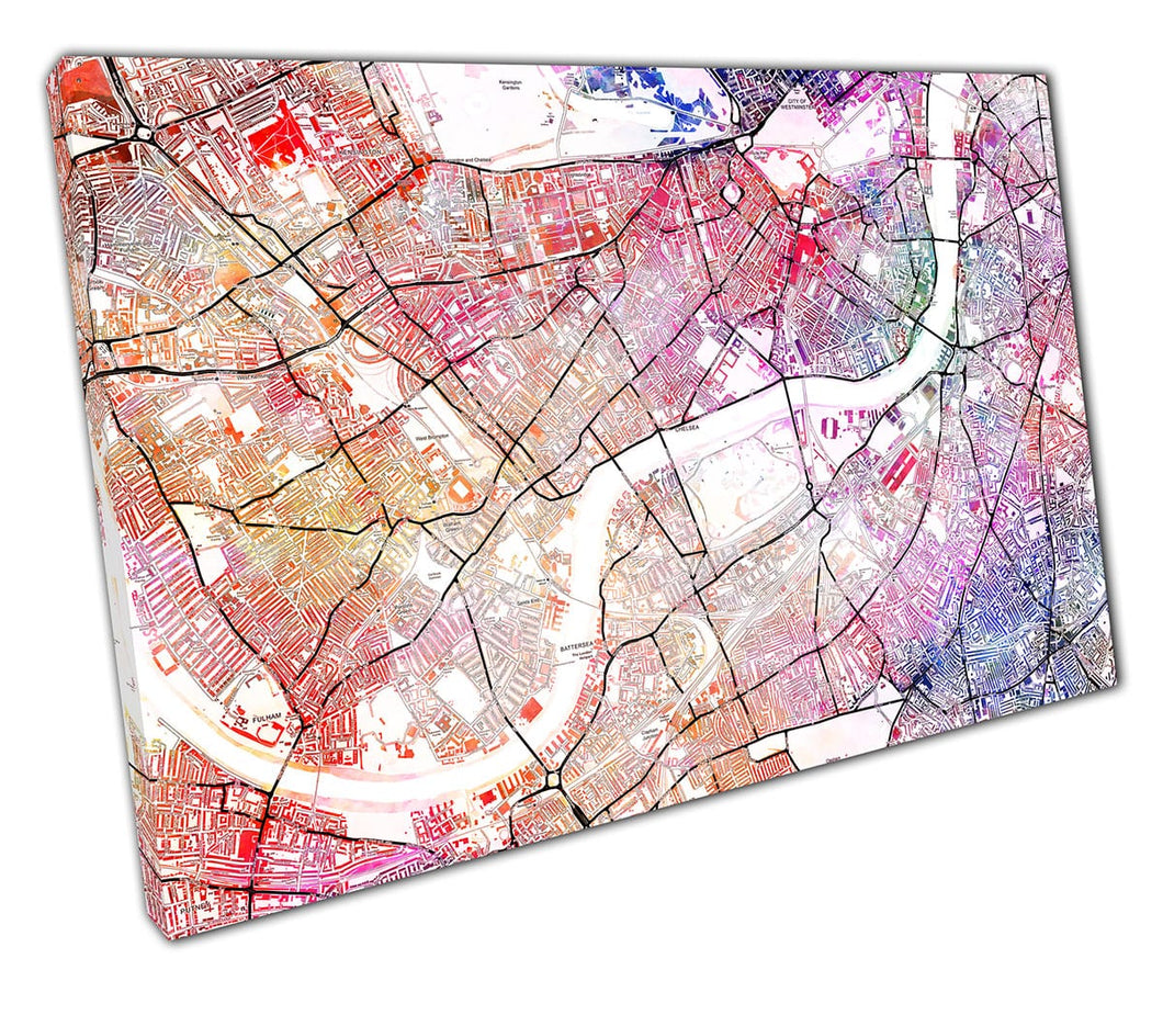 Chelsea London Street Map Impresión Arte de la acuarela Listo para colgar Arte de pared Impresión de lona montada