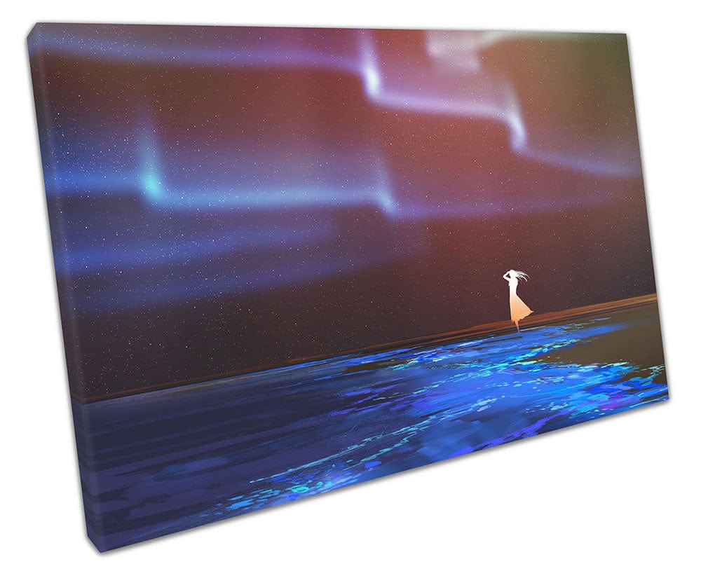 Print on Canvas Beach Girl Sea Glow Canvas Wall Art Ready To Hang Print Mounted Canvas print