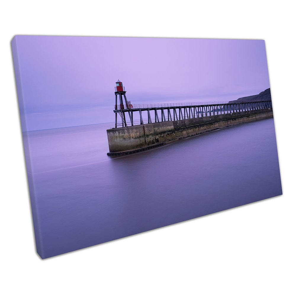 Purple Sky Whitby Pier Inglés Costa de la costa Harbor Wall Scarborough Canvas Arte de la pared Impresión de lona montada