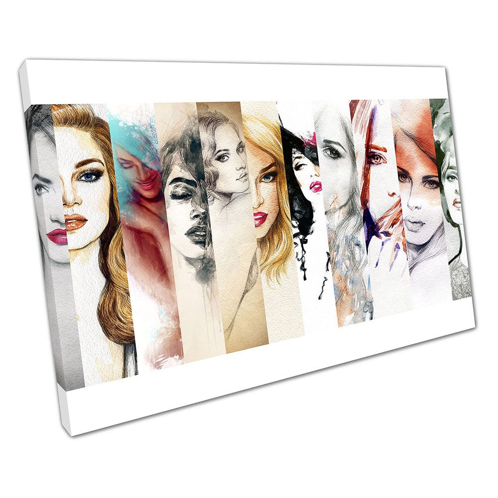Moda hermosa mujer damas rostros acuarela ilustración arte lienzo arte de pared estampado lienzo montado