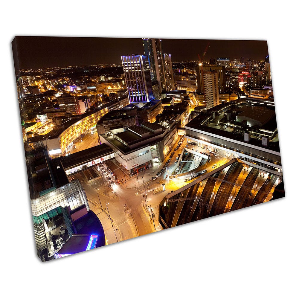 Ciudad de Birmingham en Night Skyline Street Lights Lista para colgar Arte de pared Impresión de lona montada